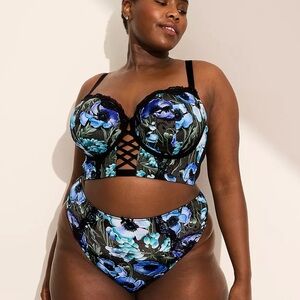 Boost Longline Balconette Bra- Lace Lingerie Set in Blue and Black (44D) - NWT!